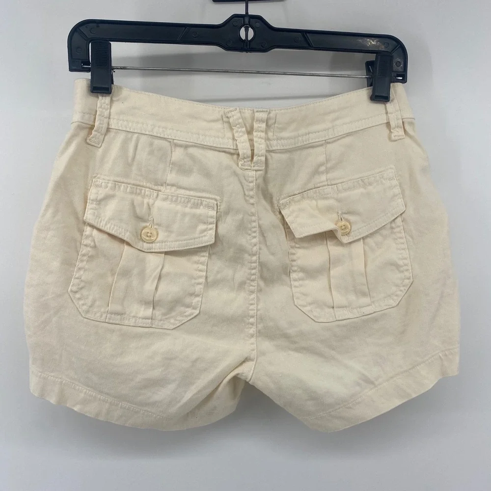 Level 99 Cargo Shorts Womens 26 Cream Linen Blend Wanderlusk Utility Summer